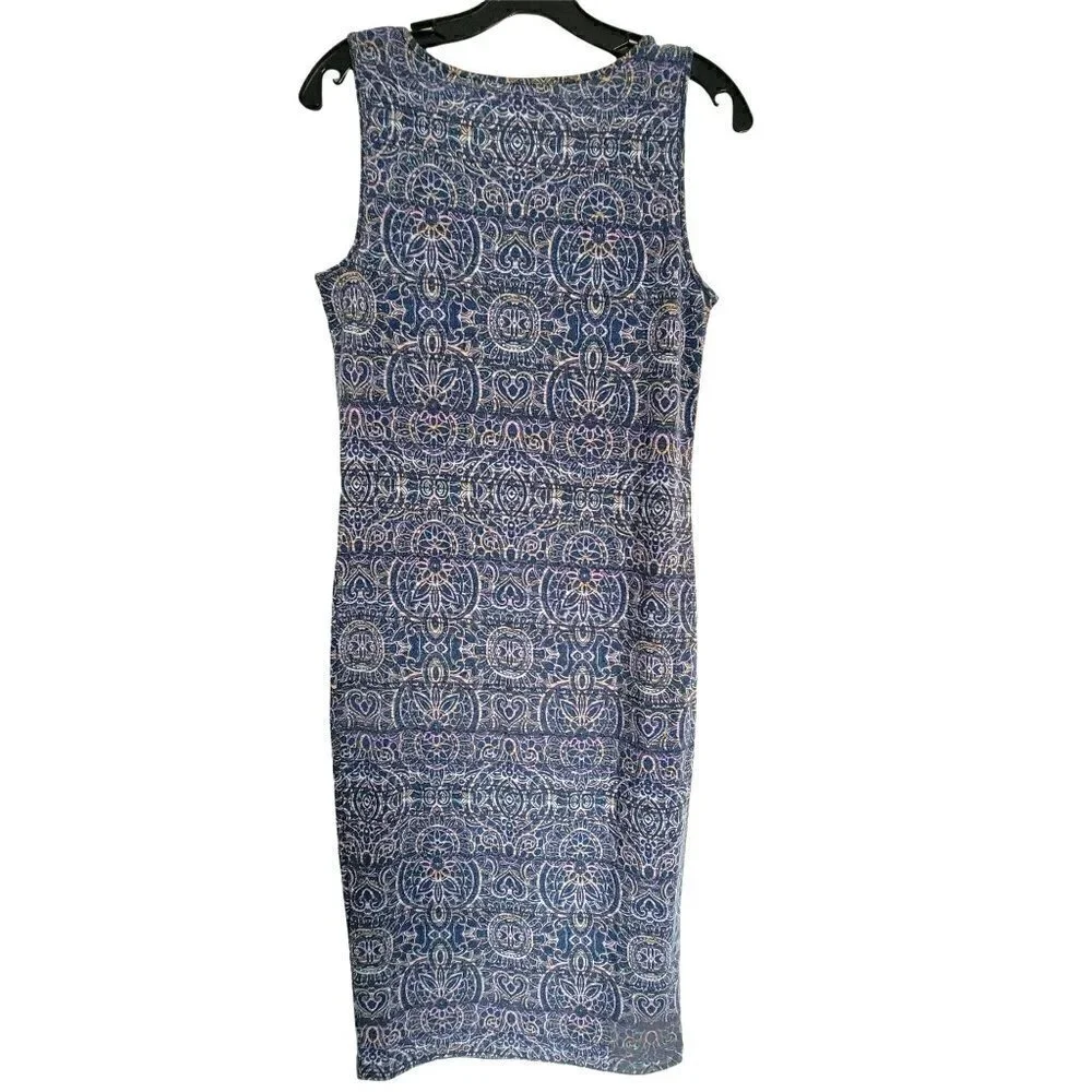 Forever 21 Blue Aztec Paisley Boho Sleeveless Midi Tank Sun Dress Size Medium